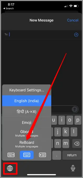 global icon on iphone keyboard