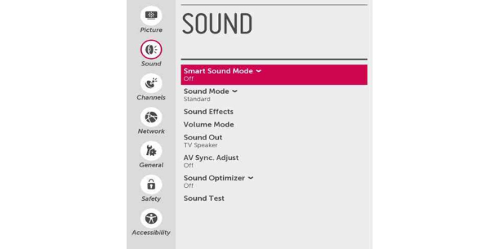 sound setting in lg tv