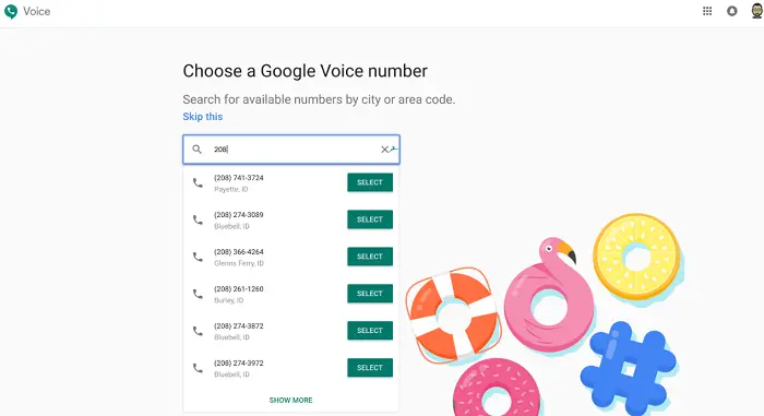 choose google voice number
