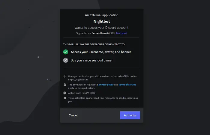 auth nightbot to discord