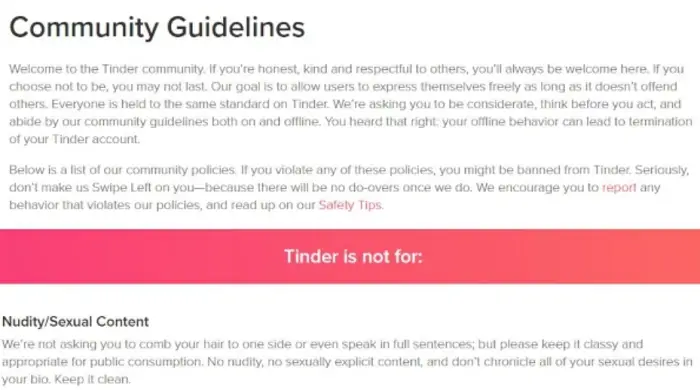community guidelines tinder