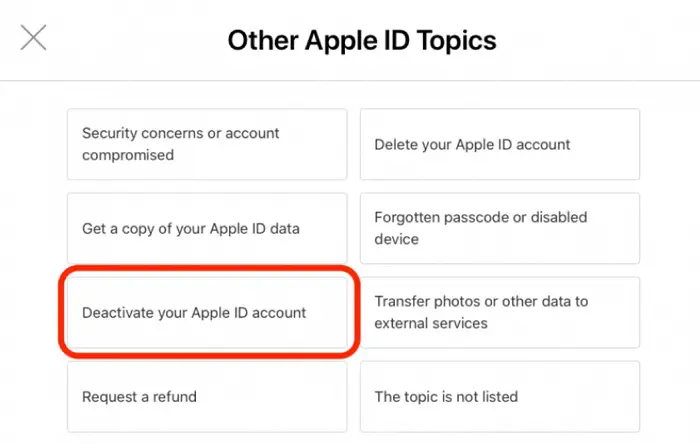 deactivate apple id