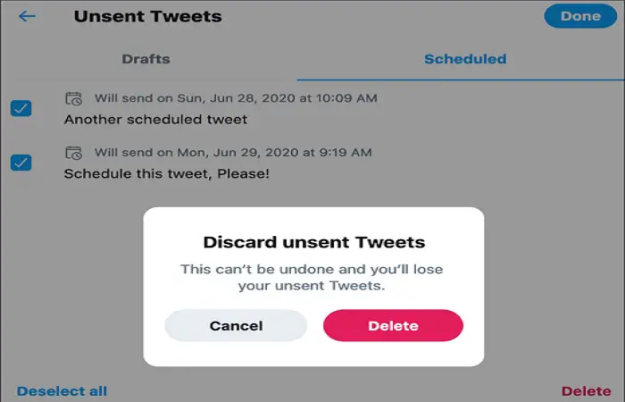 delete scheduled tweet