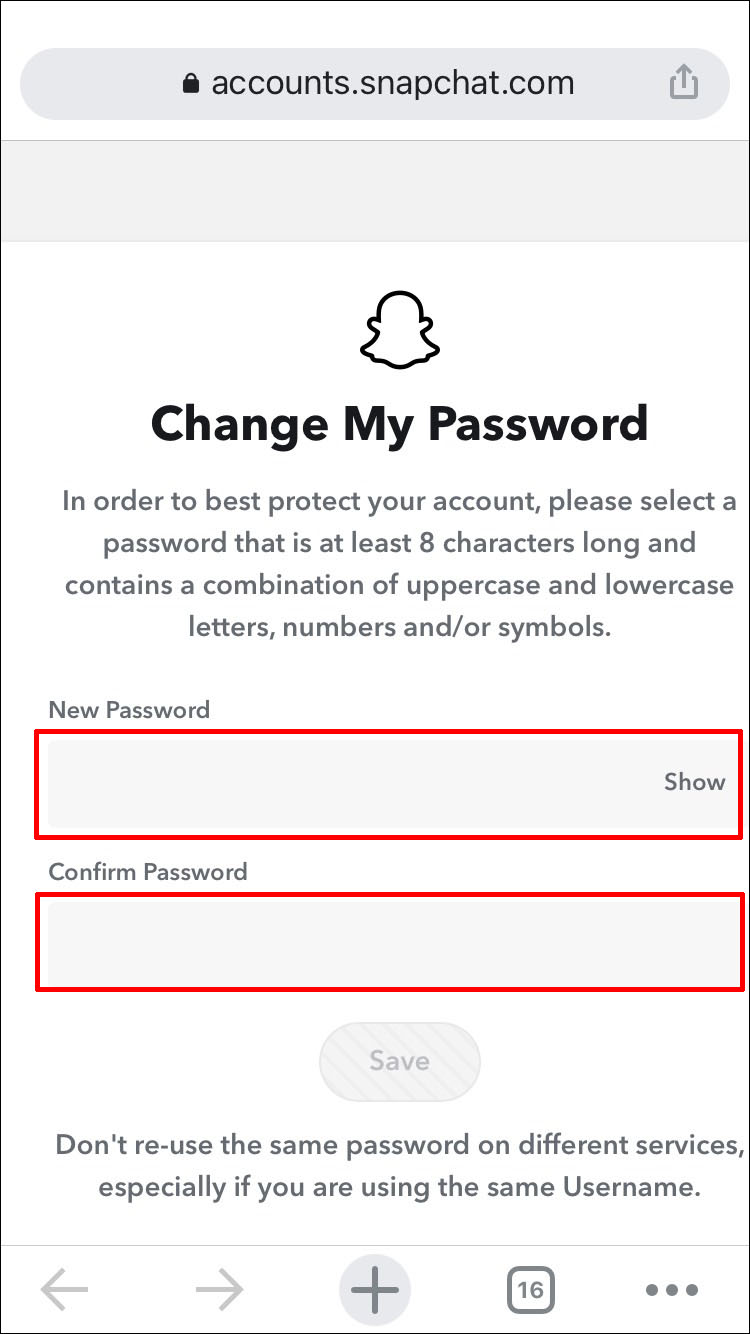 reset snapchat password