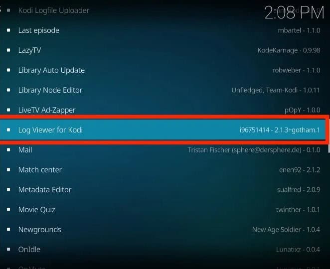 select log viewer for kodi