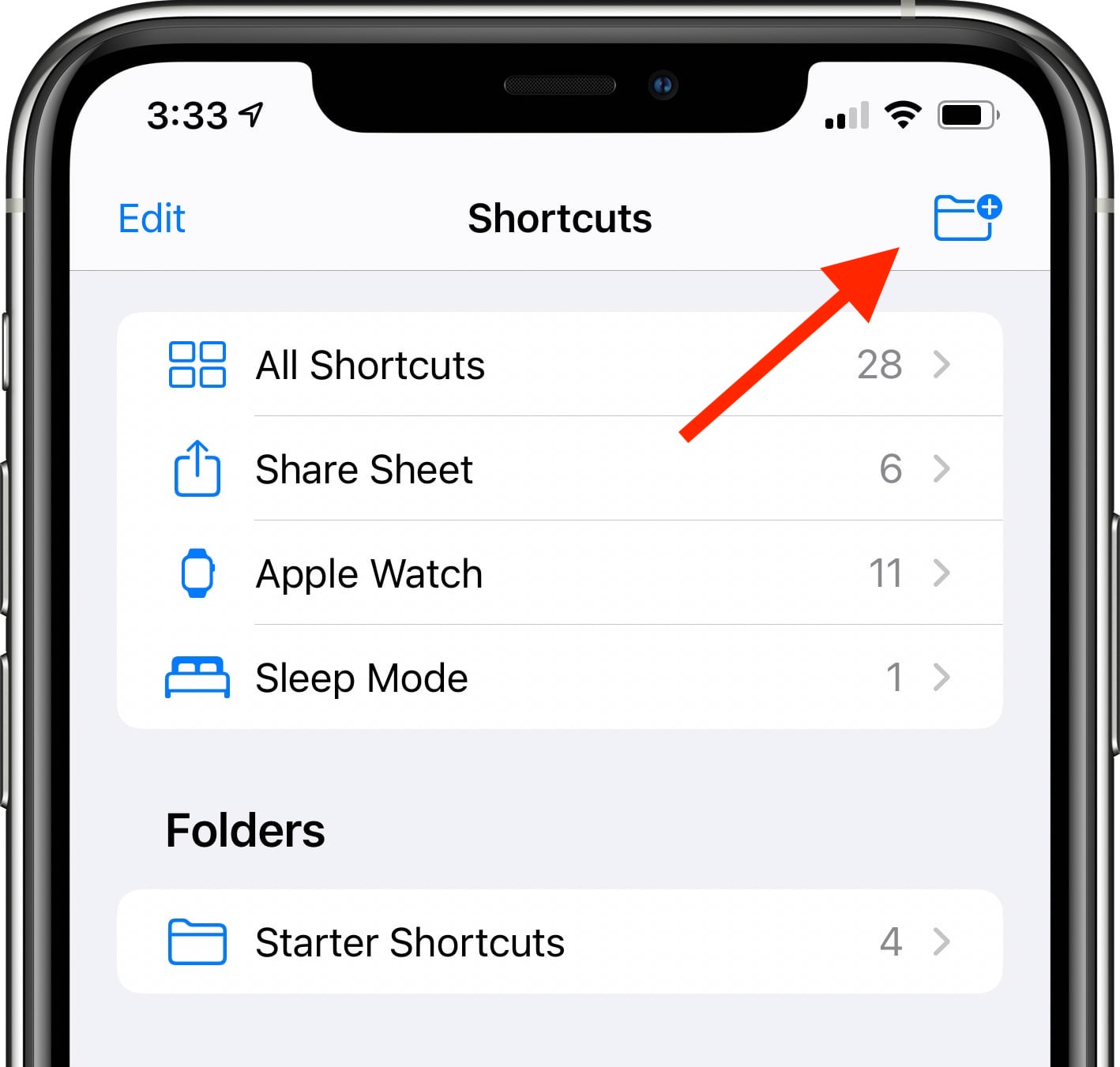 shortcut folder setup-arrow