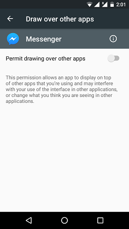 display over other apps permission
