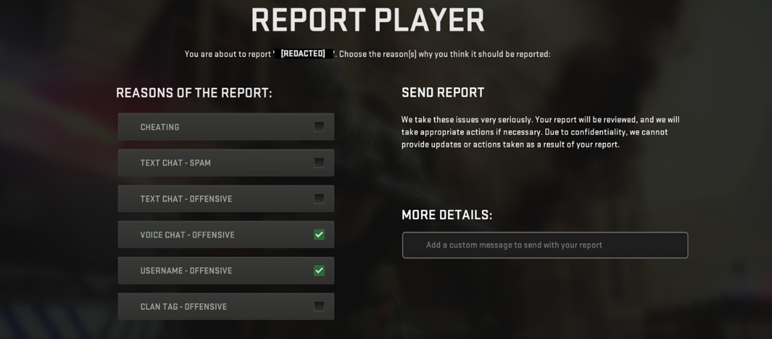 report player settings in warzone