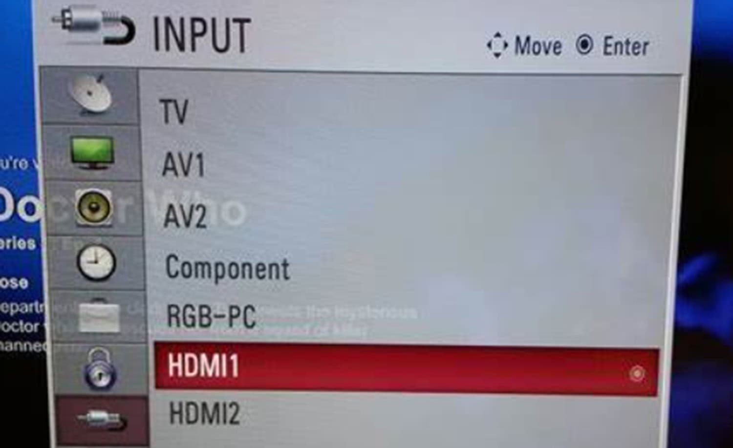 выбор опции HDMI