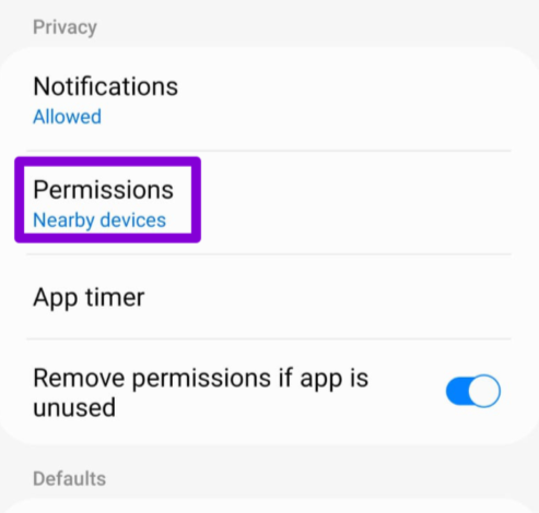 the app permissions 
