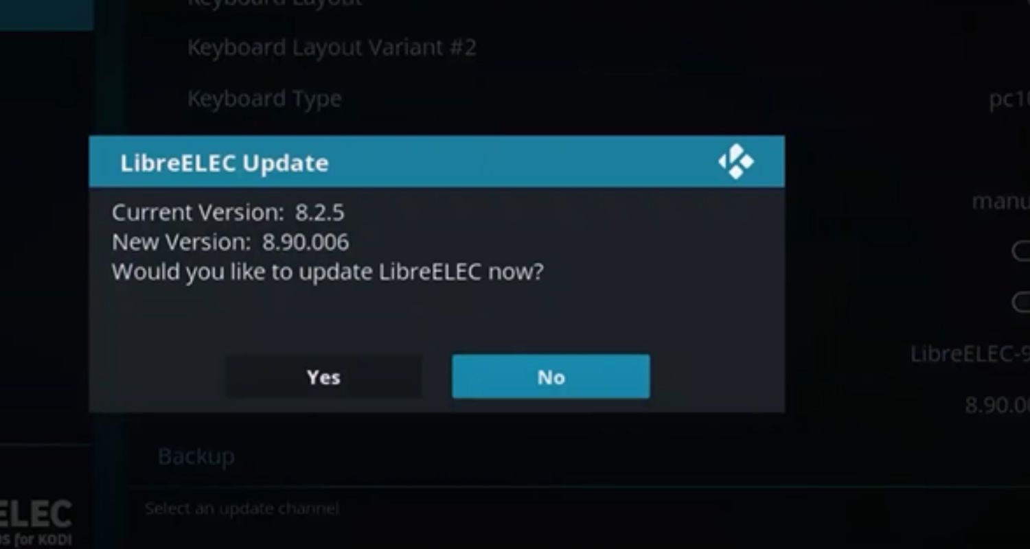 click yes for libreelec kodi update