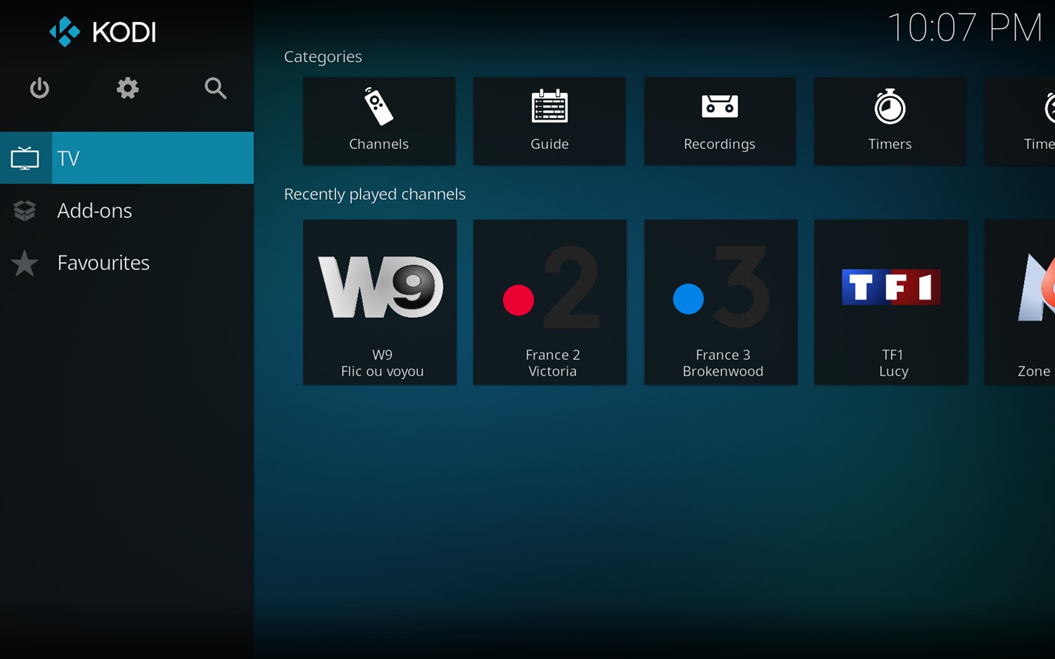 live tv section within kodi
