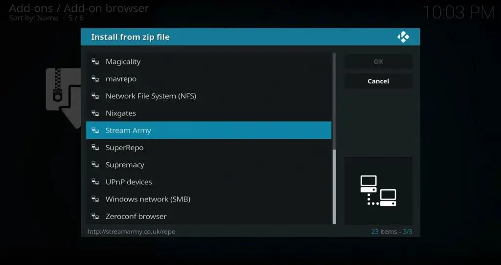 stream army inside install from zip file