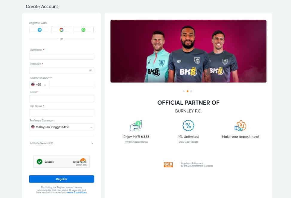 BK8 casino registration