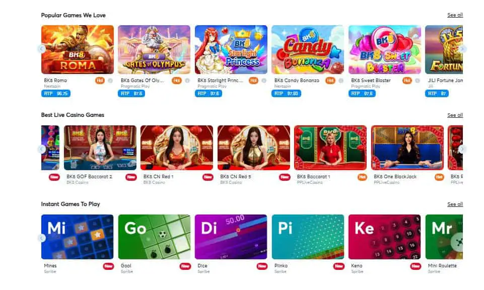 BK8 casino game library
