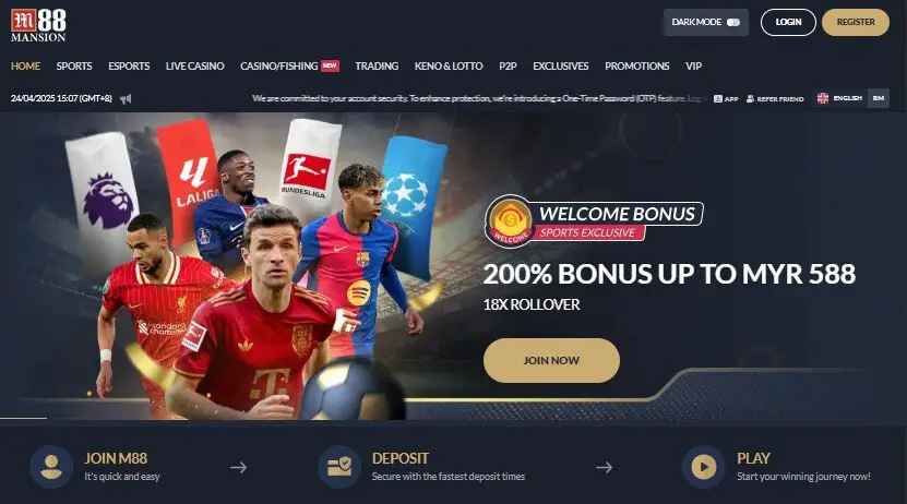 M88 Casino homepage