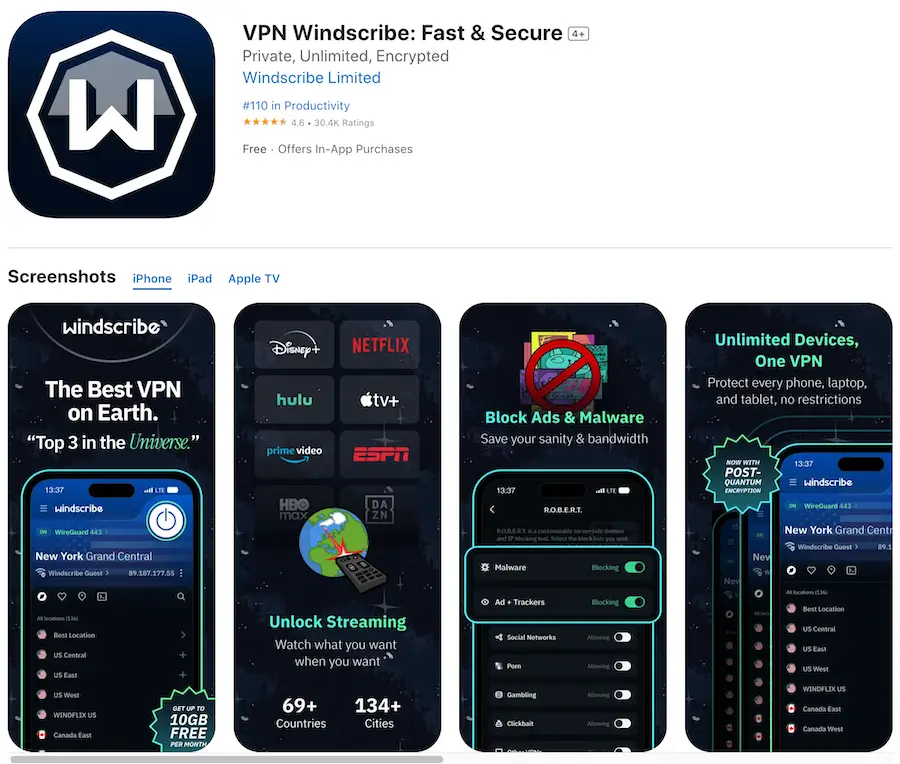 Windscribe: Free VPN for iOS