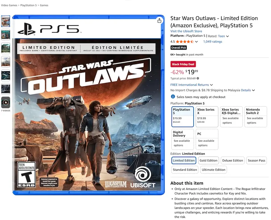 Star Wars Outlaws - Limited Edition (Amazon Exclusive)